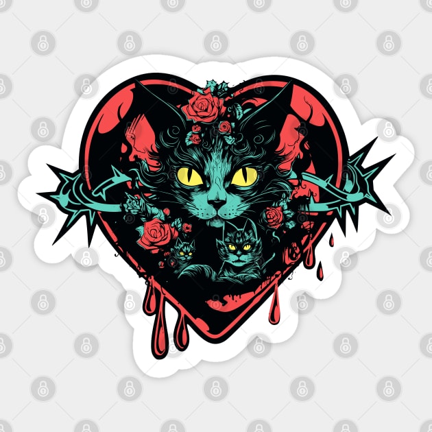 Valentine Spooky Cats and Blood Sticker by HolidayBug